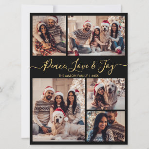 Cartes Pour Fêtes Annuelles Black Gold Peace Love and Joy Script 5 Photo