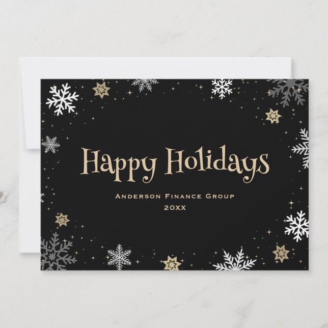 Cartes Pour Fêtes Annuelles Black Gold Snowflon Entreprise (Devant)