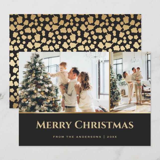 Cartes Pour Fêtes Annuelles Black Gold Stars Photo Noël (Devant / Derrière)