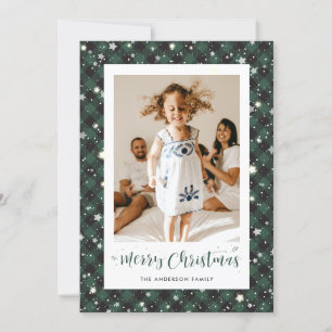 Cartes Pour Fêtes Annuelles Black Green Buffalo Plaid Photo Joyeux Noël