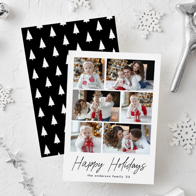 Cartes Pour Fêtes Annuelles Black Happy Holidays Script 6 Photo Collage (Créateur téléchargé)
