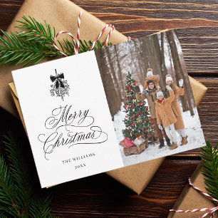 Cartes Pour Fêtes Annuelles Black Holly Berry Bouquet Christmas Photo Flat