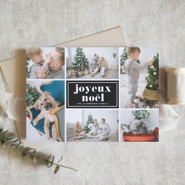 Cartes Pour Fêtes Annuelles Black Joyeux Noël Retro Typography Photo Collage (Créateur téléchargé)