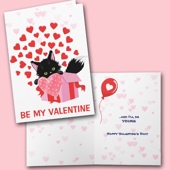 Cartes Pour Fêtes Annuelles Black Kitten Coeur rose Saint Valentin (Créateur téléchargé)