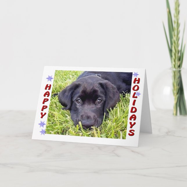 Cartes Pour Fêtes Annuelles Black Lab Puppy Happy Holidays Card (Devant)