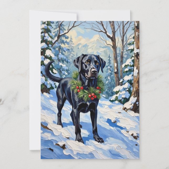 Cartes Pour Fêtes Annuelles Black Lab Serene Winter Forest Christmas Holiday (Devant)