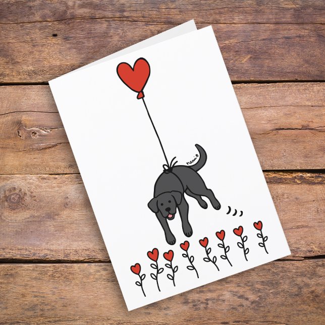 Cartes Pour Fêtes Annuelles Black Labrador Heart Balloon Merci (Cute Black Labrador Heart Balloon Design Thank You Cards for Black Labrador Owners.  Cartoon Art.)