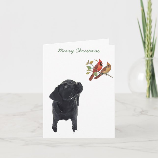 Cartes Pour Fêtes Annuelles Black Labrador Joyeux Noël Cardinaux mignons Chien (Devant)