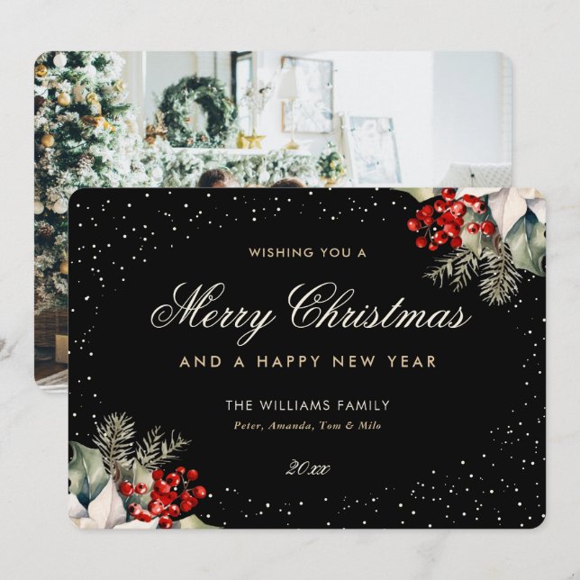 Cartes Pour Fêtes Annuelles Black Merry Christmas Happy New Year Photo (Devant / Derrière)