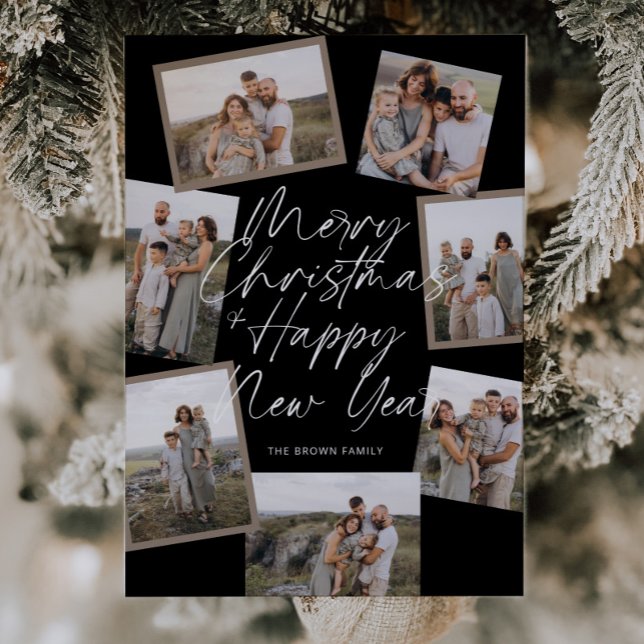 Cartes Pour Fêtes Annuelles Black Modern Boho 8 Photo Collage Noël (Créateur téléchargé)