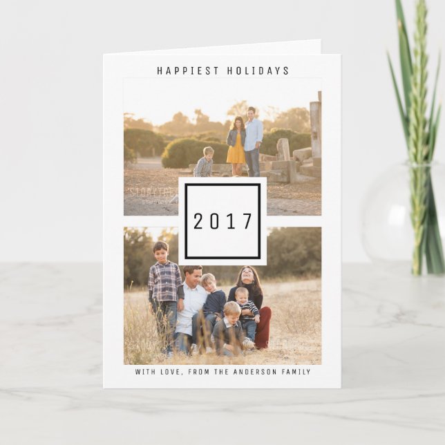 Cartes Pour Fêtes Annuelles Black Modern Double Photo Holiday (Devant)
