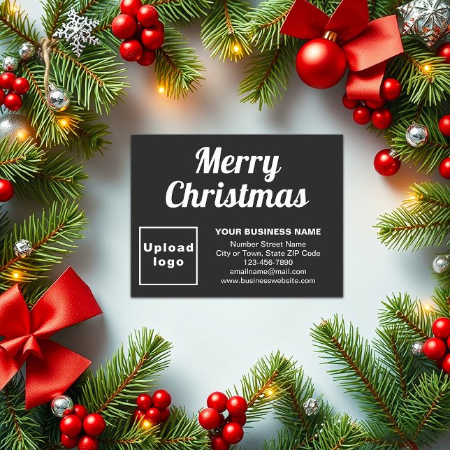 Cartes Pour Fêtes Annuelles Black | Noël | Business | Petit plat (Business brand on black flat holiday card for Christmas)