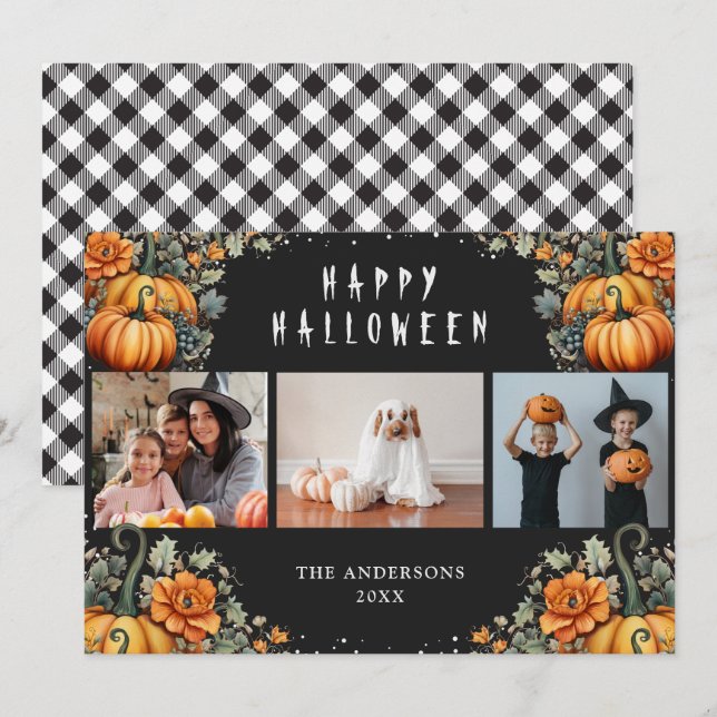 Cartes Pour Fêtes Annuelles Black Orange Citrouille Photo Happy Halloween Cart (Devant / Derrière)