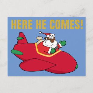 Cartes Pour Fêtes Annuelles Black Père Noël volant dans un avion