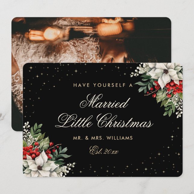 Cartes Pour Fêtes Annuelles  Black Photo First Married Christmas Wedding (Devant / Derrière)