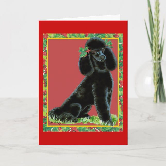 Cartes Pour Fêtes Annuelles Black Poodle Christmas Holly Art Cadeaux & Cards (Devant)