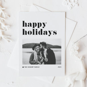 Cartes Pour Fêtes Annuelles Black Retro Bold Typographie Photo Joyeuses Fêtes