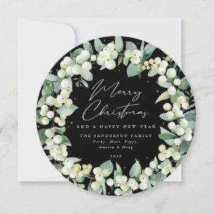 Cartes Pour Fêtes Annuelles Black Round Snowberry+Eucalyptus Christmas Wath