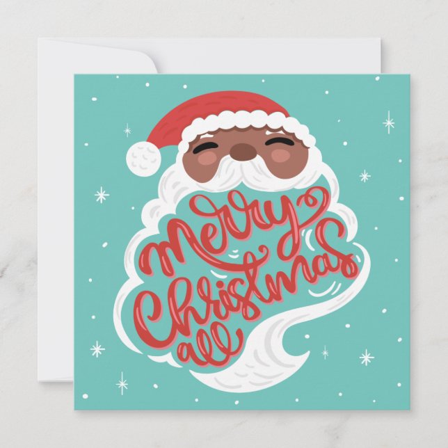 Cartes Pour Fêtes Annuelles Black Santa | Merry Christmas All | Turquoise Blue (Devant)