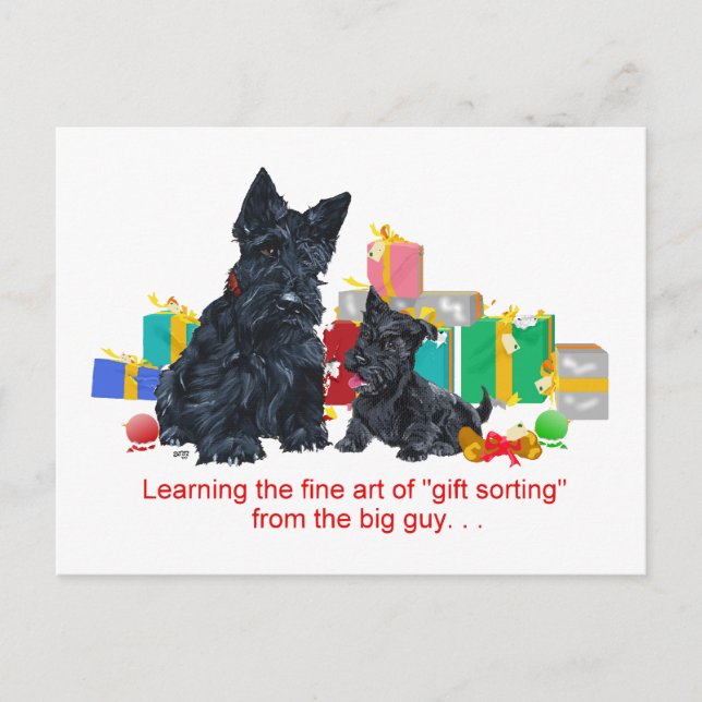 Cartes Pour Fêtes Annuelles Black Scotty & Pup Christmas (Devant)