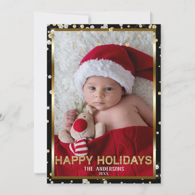 Cartes Pour Fêtes Annuelles Black Silver & Gold Parties scintillant Modern Hol (Devant)