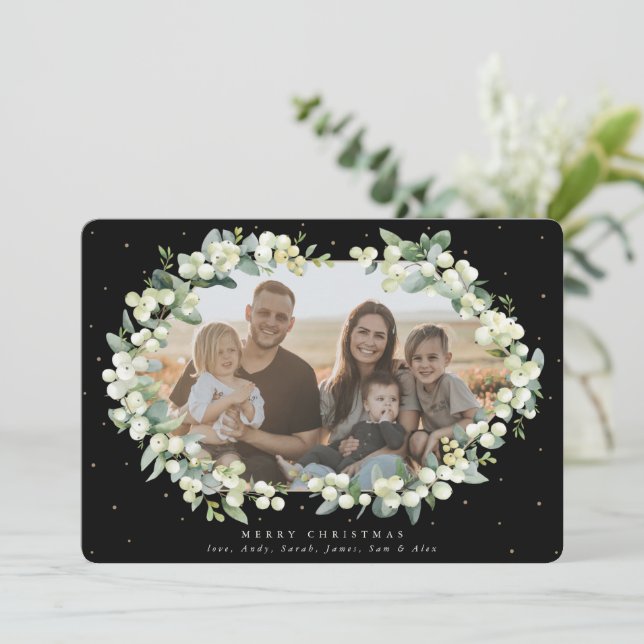 Cartes Pour Fêtes Annuelles Black Snowberry + Eucalyptus Photo de Noël (Debout devant)