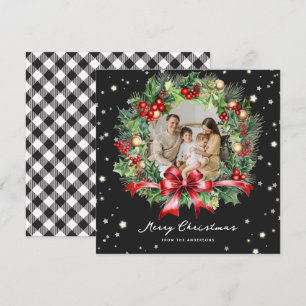 Cartes Pour Fêtes Annuelles Black White Buffalo Plaid Stars Photo Noël
