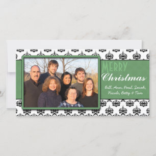 Cartes Pour Fêtes Annuelles Black & White Damask Green Trier Joyeux Noël