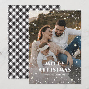 Cartes Pour Fêtes Annuelles Black White Plaid Photo Neige Joyeux Noël
