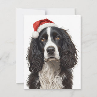 Cartes Pour Fêtes Annuelles Black & White Spaniel Santa Hat Xmas Art