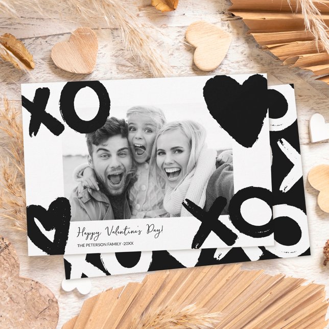 Cartes Pour Fêtes Annuelles Black white xo coeur photo valentine jour (Créateur téléchargé)
