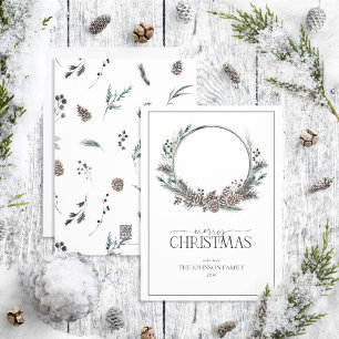 Cartes Pour Fêtes Annuelles Black Winter Berry Wreath Joyeux Noël Script H