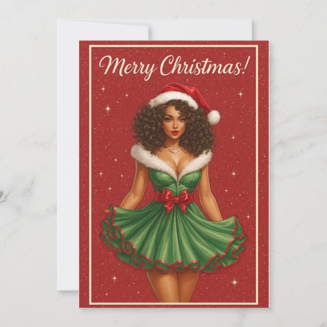 Cartes Pour Fêtes Annuelles Black Woman Curly-Haired Santa Beauty (Devant)