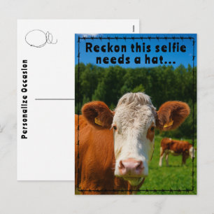 Cartes Pour Fêtes Annuelles Blague de cow-boy drôle de selfie de vache de styl