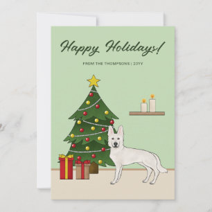 Cartes Pour Fêtes Annuelles Blanc berger suisse chien vert Festif Noël