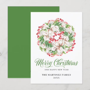 Cartes Pour Fêtes Annuelles Blanc classique Floral Rouge Berry Wreath Noël