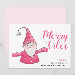 Cartes Pour Fêtes Annuelles Blanc et rose mignon Gnome Joyeux Vibes Noël