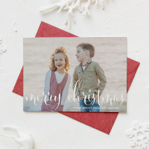 Cartes Pour Fêtes Annuelles Blanc Joyeux Noël Rustique Calligraphie Photo