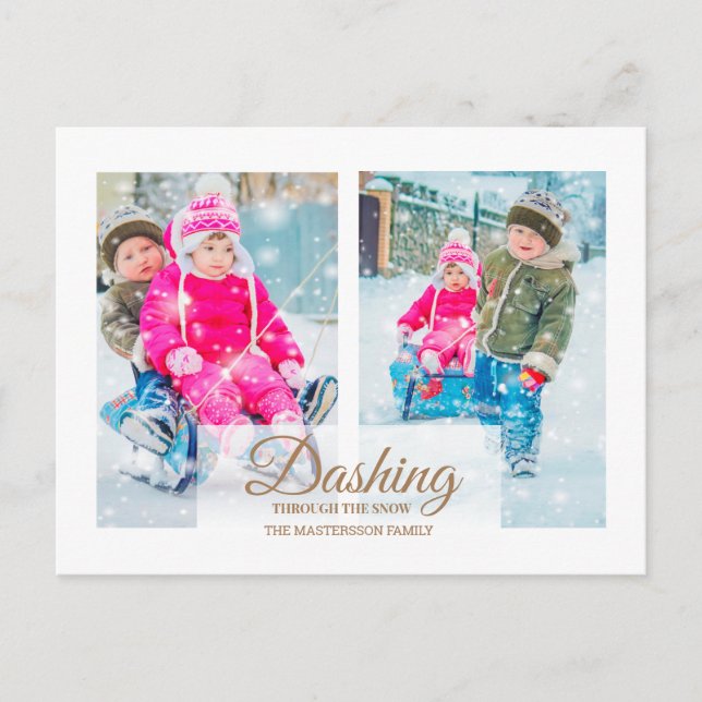 Cartes Pour Fêtes Annuelles Blanc moderne 2 Photo Noël Dashing Neige (Devant)