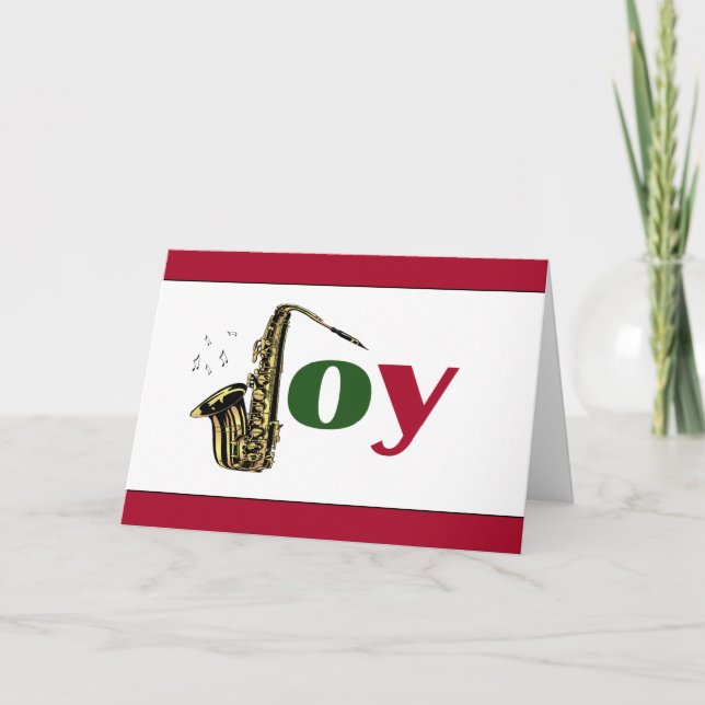 Cartes Pour Fêtes Annuelles Blanc rouge de joie de saxophone (Devant)
