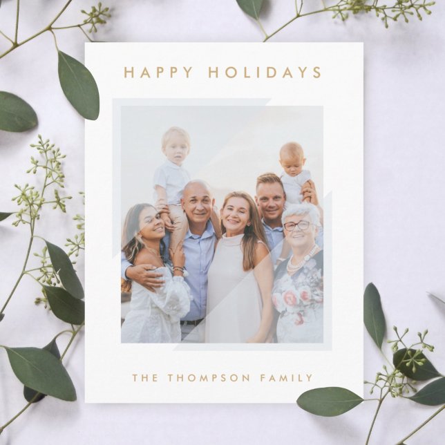 Cartes Pour Fêtes Annuelles Blanc simple minimal | Photo de famille de Noël (Créateur téléchargé)