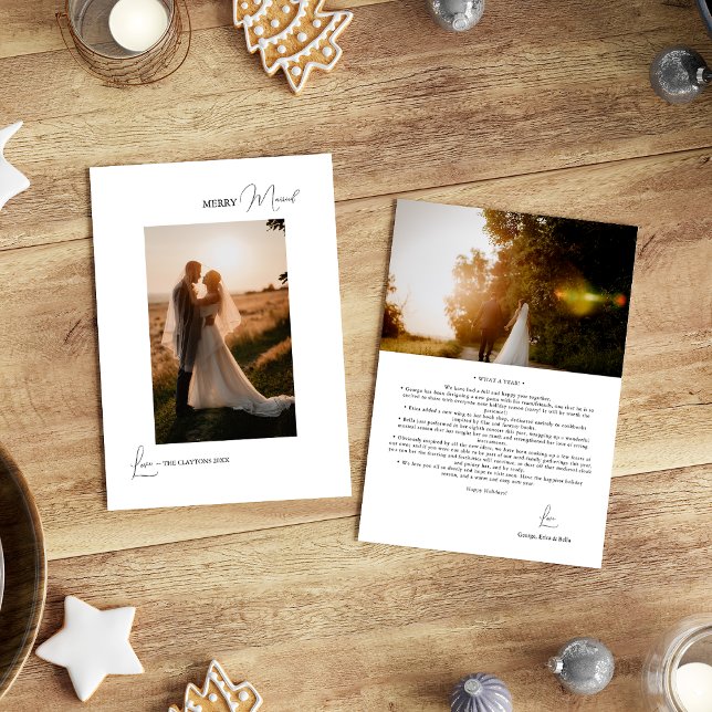 Cartes Pour Fêtes Annuelles Blanc Simple moderne Merry Marié Portrait (Créateur téléchargé)