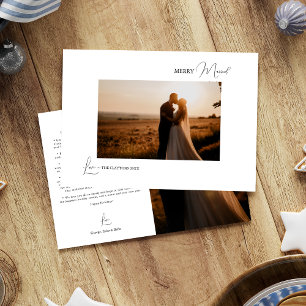 Cartes Pour Fêtes Annuelles Blanc Simple moderne Noël Joyeux Marié Photo