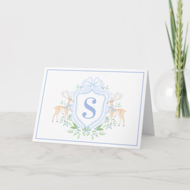 Cartes Pour Fêtes Annuelles Blason de renne de Noël grandmillennial avec monog (Devant)