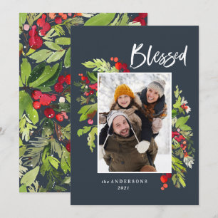 Cartes Pour Fêtes Annuelles Blessé aquarelle feuillage 1 photo Noël marine