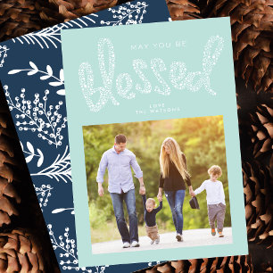 Cartes Pour Fêtes Annuelles Blessé Bleu Noël Photo Religieux Personnalisée