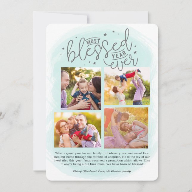 Cartes Pour Fêtes Annuelles Blessed Year Ever Bilan de l'année en bleu | (Devant)