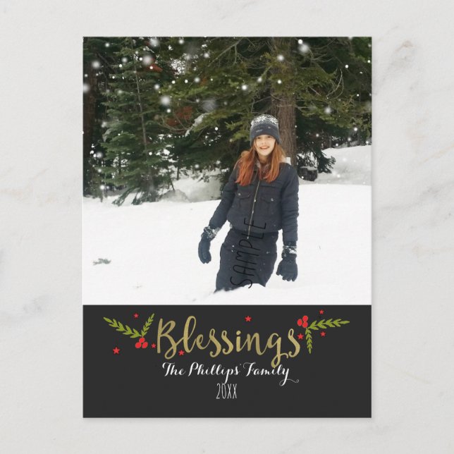 Cartes Pour Fêtes Annuelles Blessures Black Gold & Red Christmas Holiday Photo (Devant)