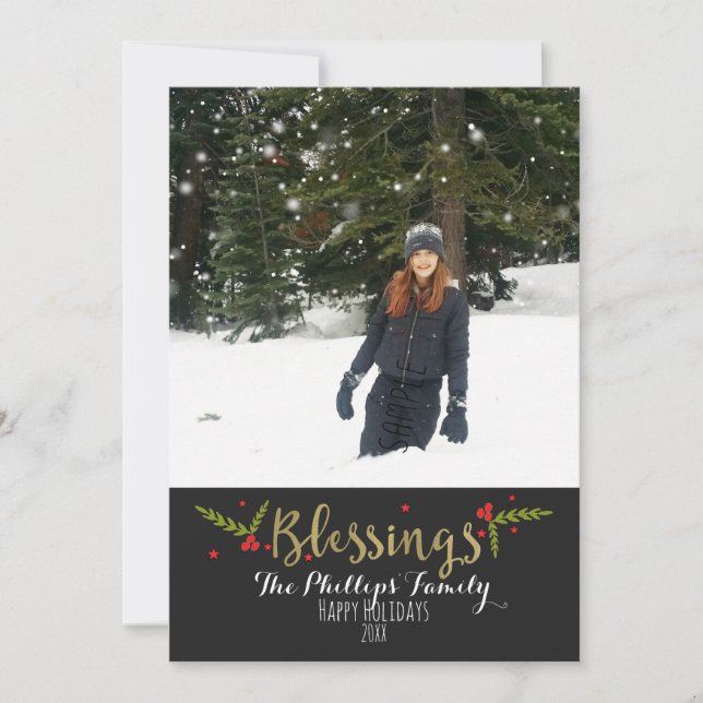 Cartes Pour Fêtes Annuelles Blessures Black Gold & Red Christmas Holiday Photo (Devant)