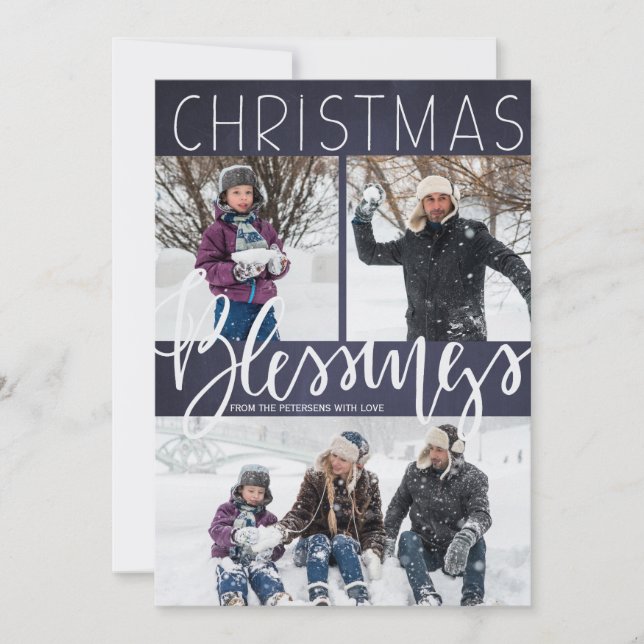Cartes Pour Fêtes Annuelles Blessures de Noël neige tombant typographie (Devant)